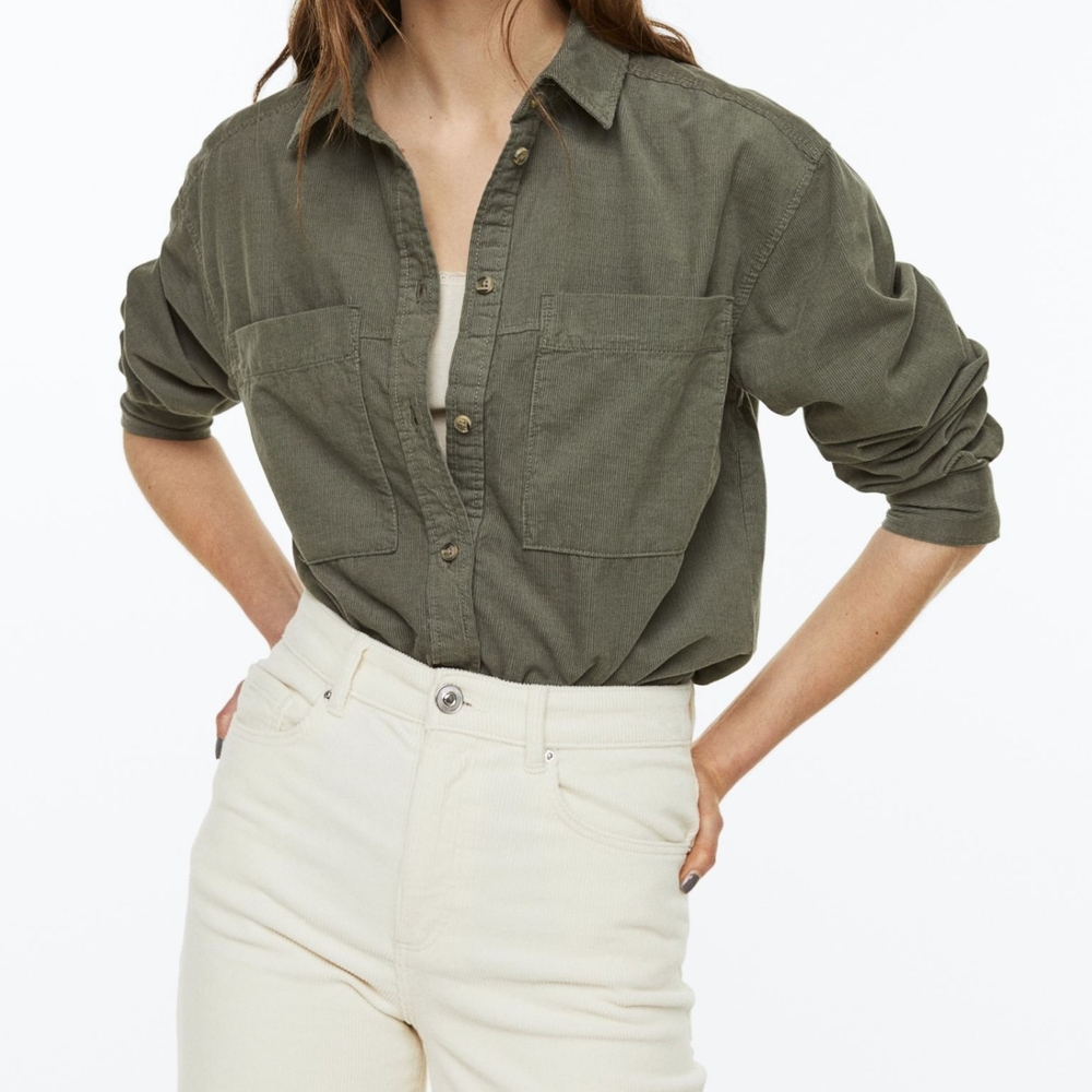 Olive Green Button-Up Shirt